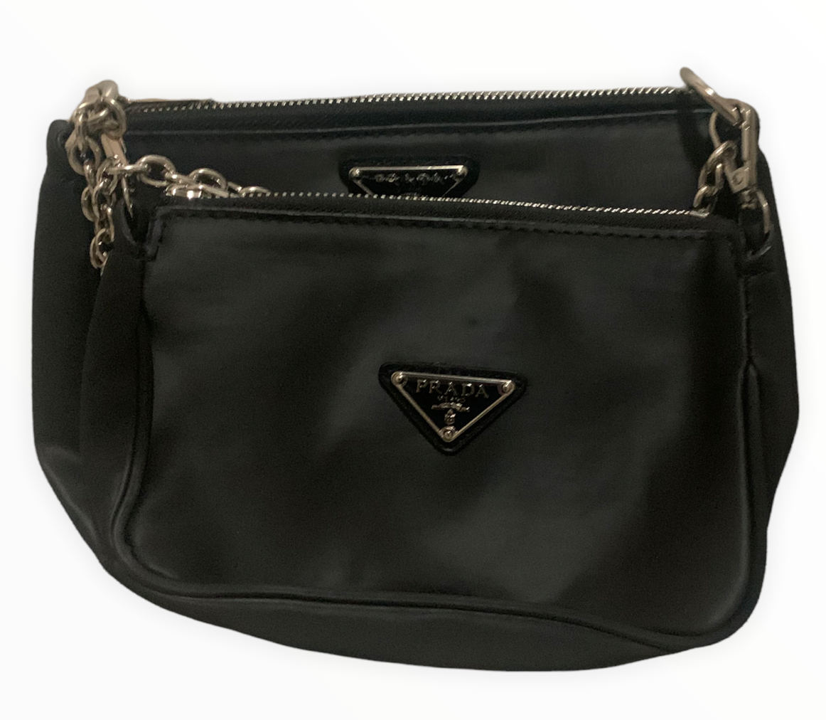 Prada Siyah Kadın Suni Deri İkiz Çanta Omuz Çantası