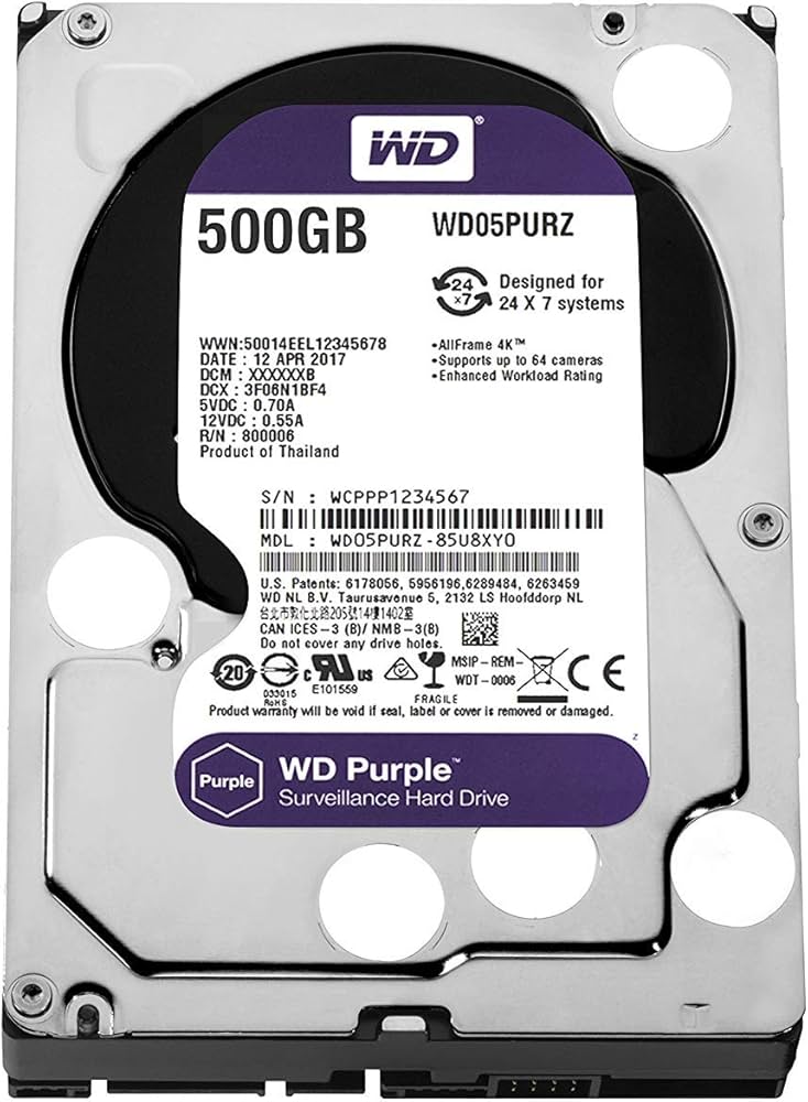 500GB Western Digital Purple 5400rpm SATA3 Hard Disk